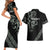 All Black Maori Tribal Tattoo Personalised Couples Matching Short Sleeve Bodycon Dress and Hawaiian Shirt Moss Green Polynesian Style - Polynesian Pride