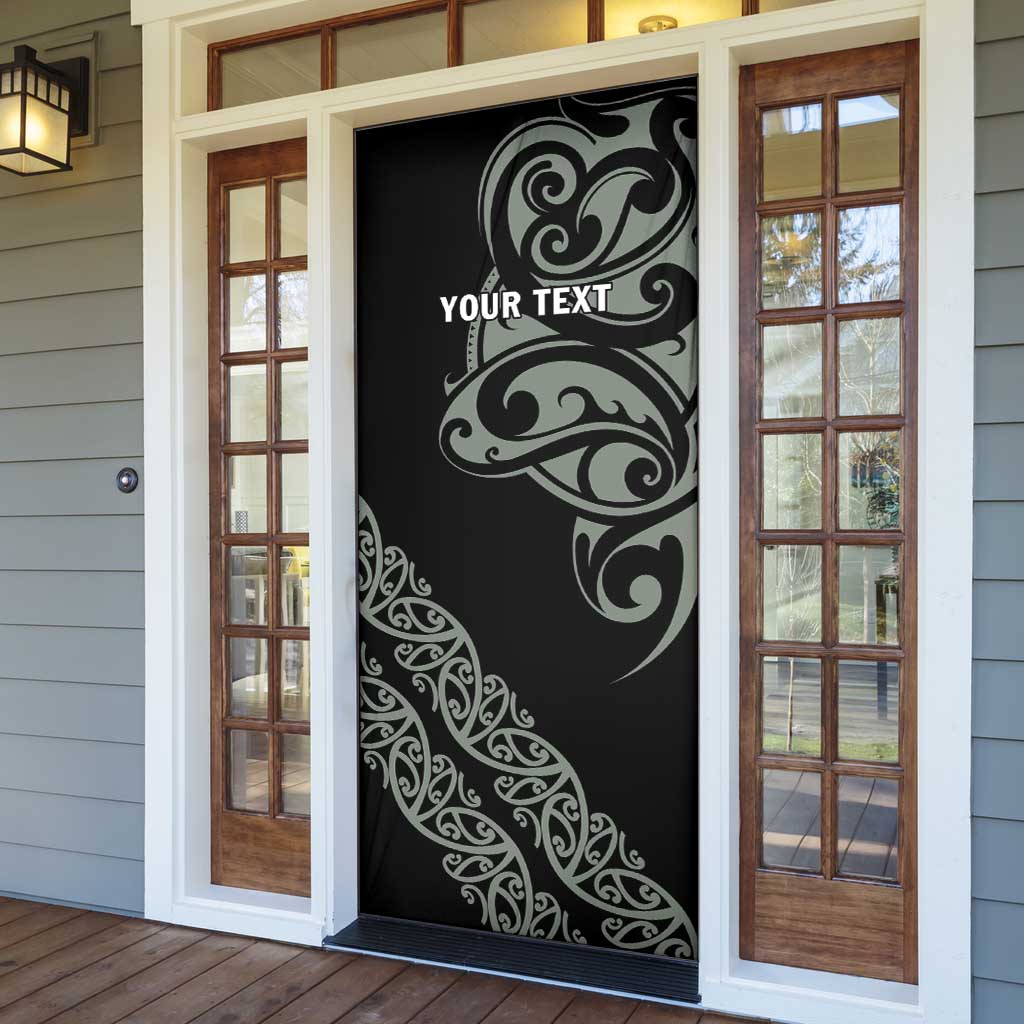 All Black Maori Tribal Tattoo Personalised Door Cover Moss Green Polynesian Style - Polynesian Pride