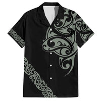 All Black Maori Tribal Tattoo Personalised Family Matching Puletasi and Hawaiian Shirt Moss Green Polynesian Style - Polynesian Pride