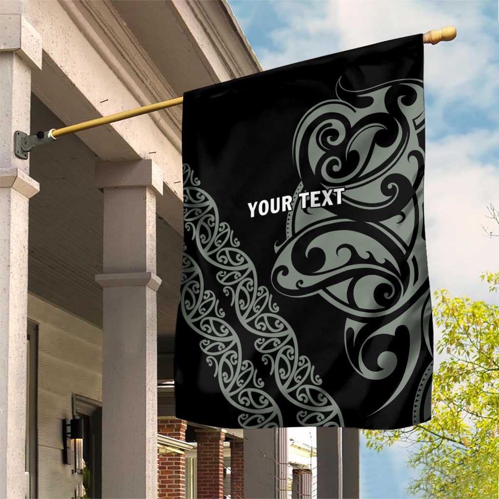 All Black Maori Tribal Tattoo Personalised Garden Flag Moss Green Polynesian Style - Polynesian Pride