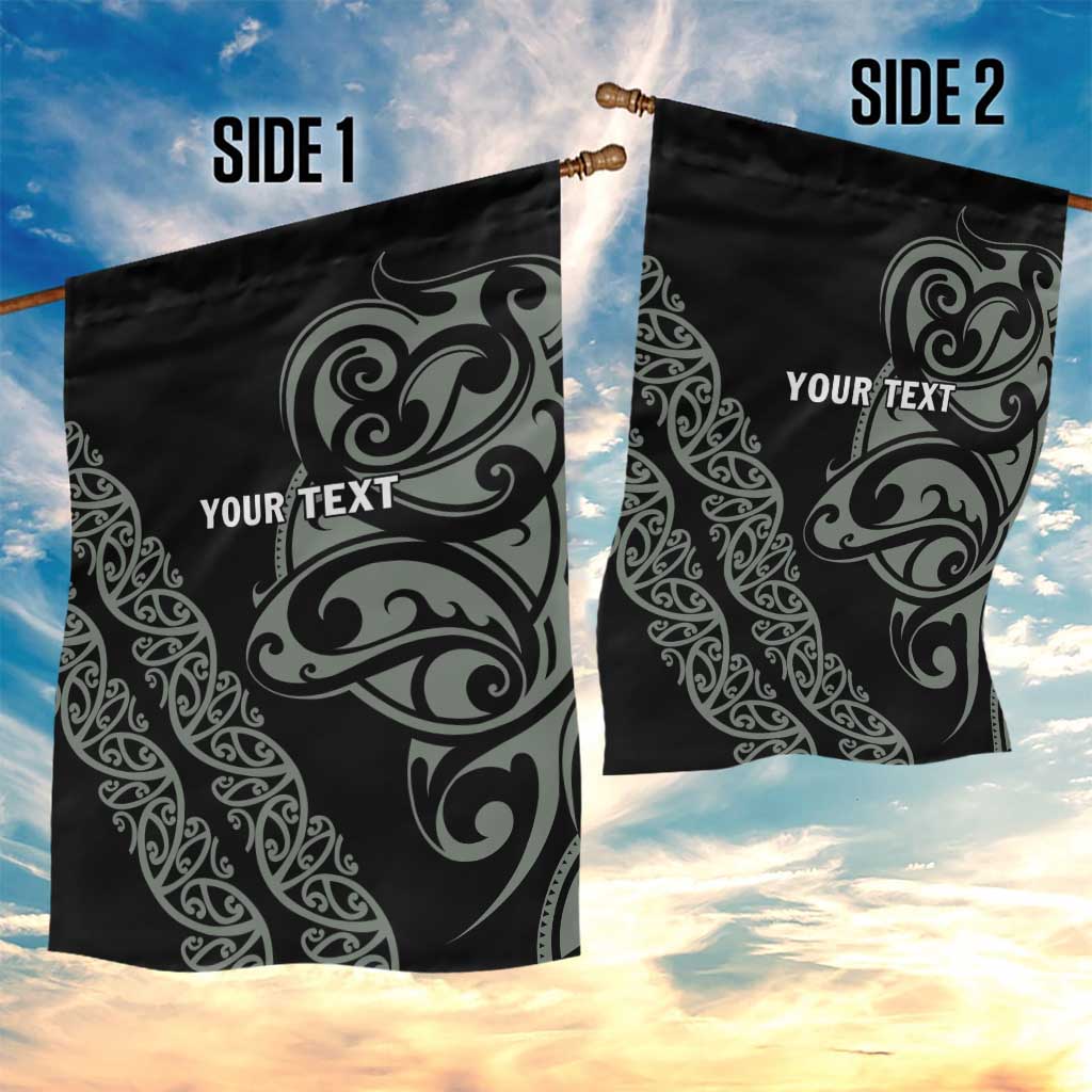 All Black Maori Tribal Tattoo Personalised Garden Flag Moss Green Polynesian Style - Polynesian Pride