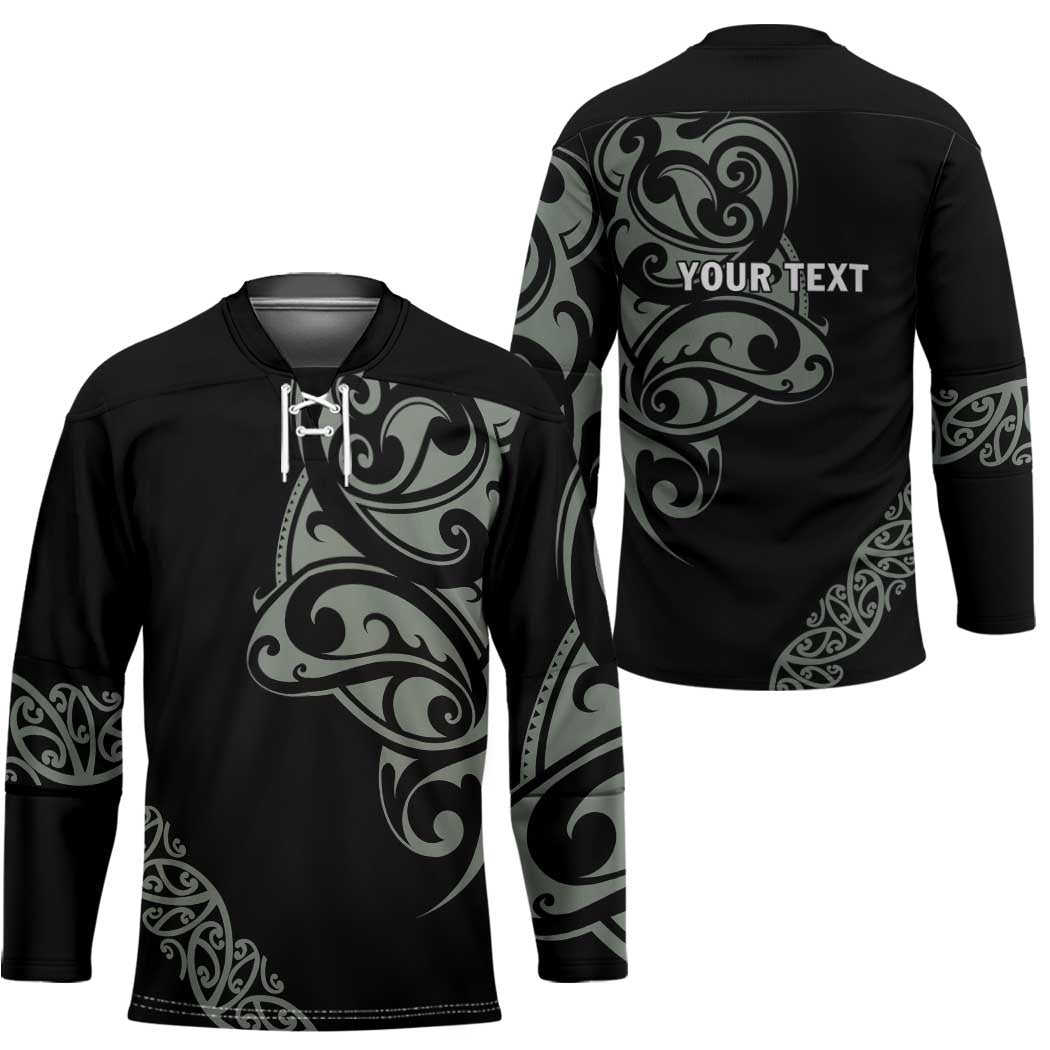 All Black Maori Tribal Tattoo Personalised Hockey Jersey Moss Green Polynesian Style - Polynesian Pride