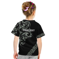 All Black Maori Tribal Tattoo Personalised Kid T Shirt Moss Green Polynesian Style - Polynesian Pride