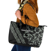 All Black Maori Tribal Tattoo Personalised Leather Tote Bag Moss Green Polynesian Style - Polynesian Pride