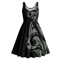 All Black Maori Tribal Tattoo Personalised Midi Dress Moss Green Polynesian Style - Polynesian Pride