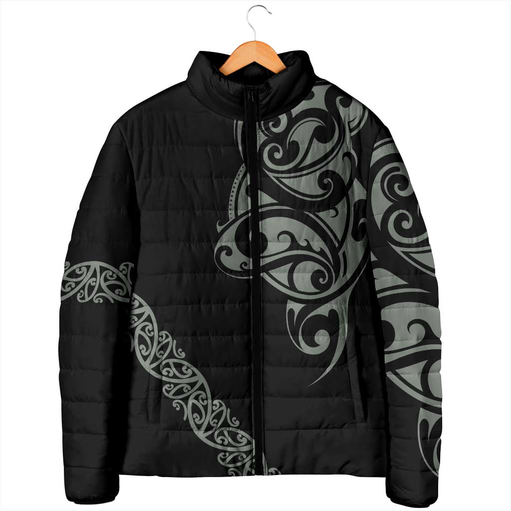All Black Maori Tribal Tattoo Personalised Padded Jacket Moss Green Polynesian Style - Polynesian Pride