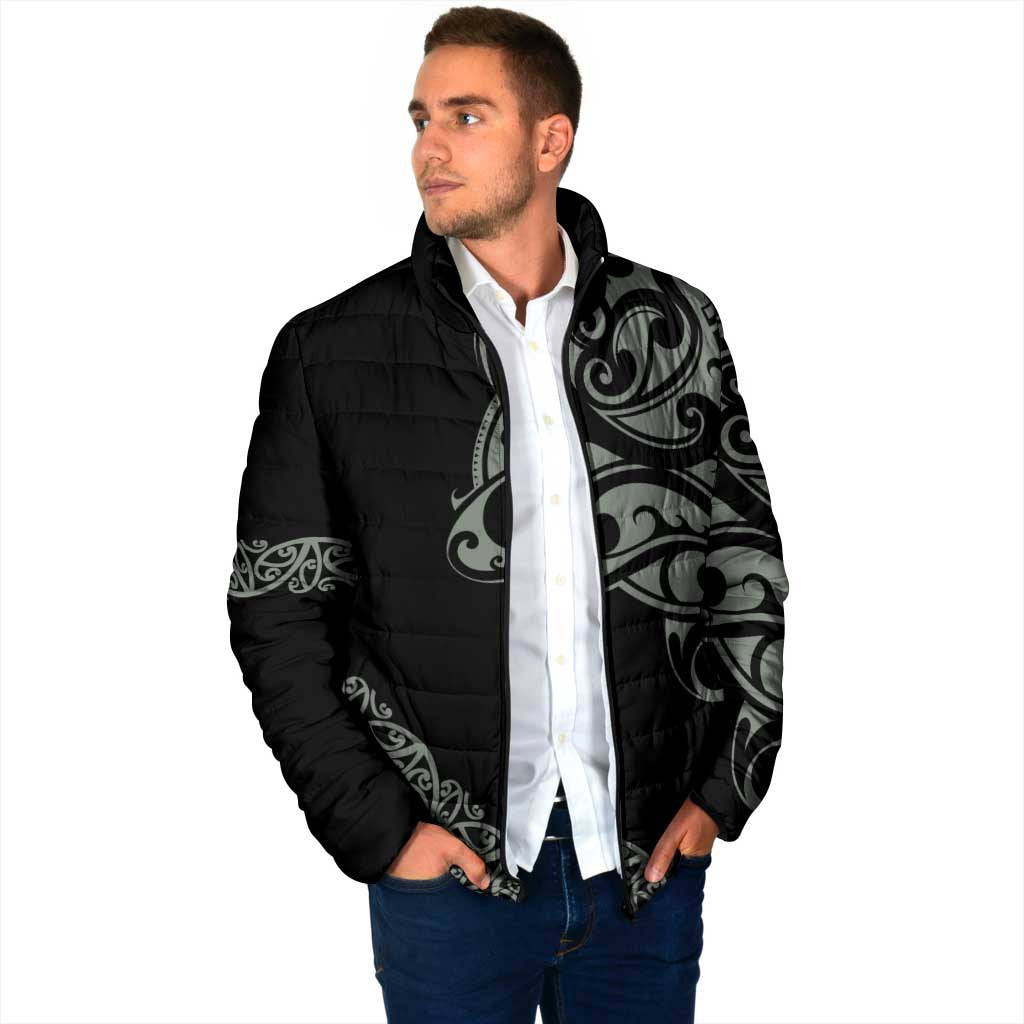 All Black Maori Tribal Tattoo Personalised Padded Jacket Moss Green Polynesian Style - Polynesian Pride