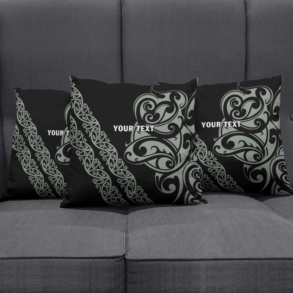 All Black Maori Tribal Tattoo Personalised Pillow Cover Moss Green Polynesian Style - Polynesian Pride