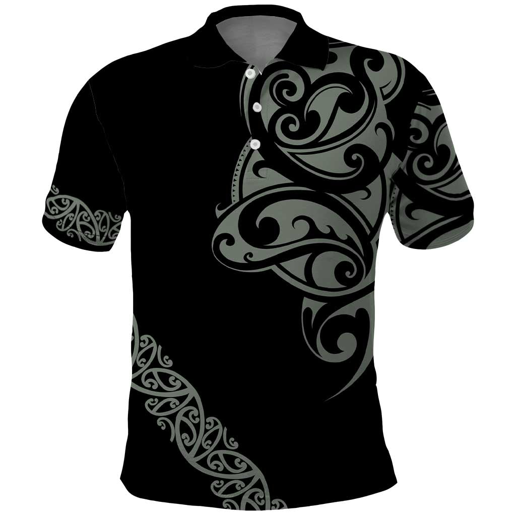 All Black Maori Tribal Tattoo Personalised Polo Shirt Moss Green Polynesian Style LT9 Green - Polynesian Pride