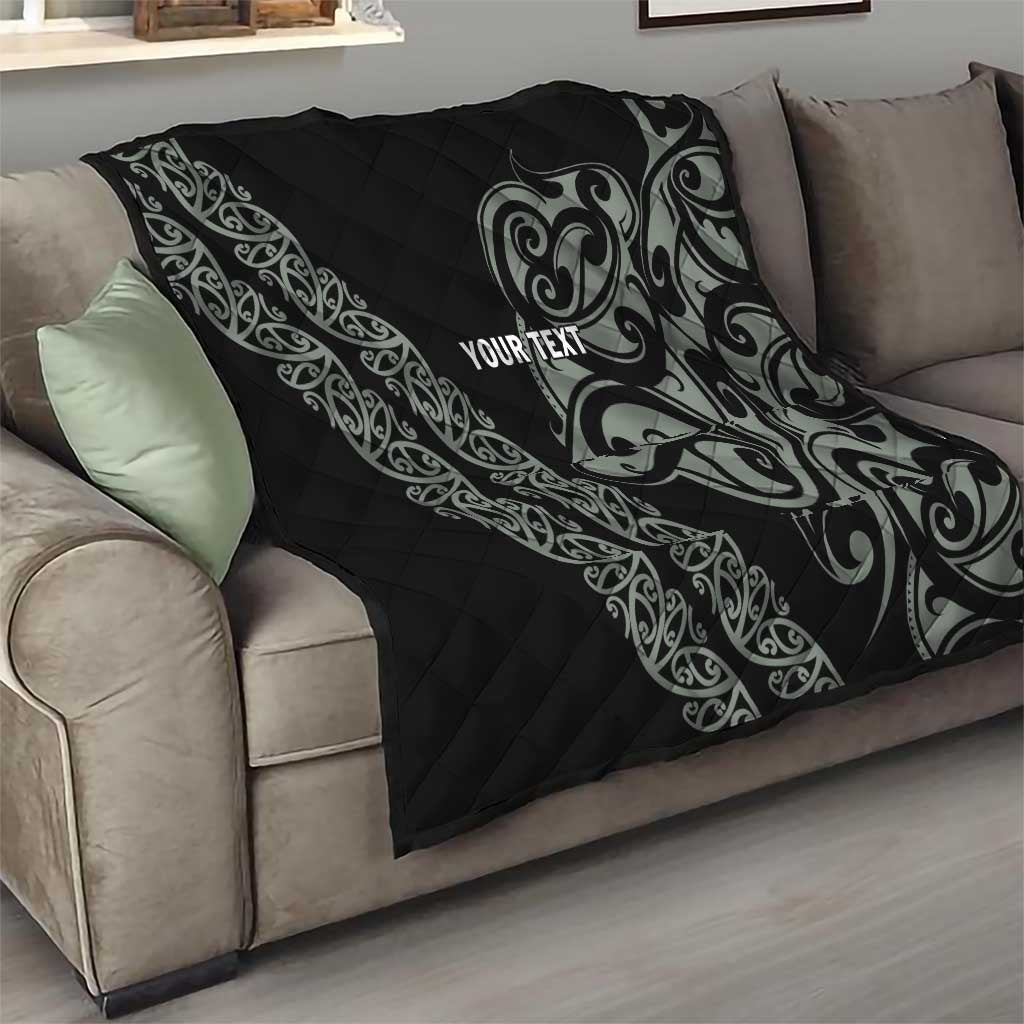 All Black Maori Tribal Tattoo Personalised Quilt Moss Green Polynesian Style - Polynesian Pride