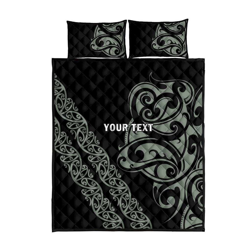 All Black Maori Tribal Tattoo Personalised Quilt Bed Set Moss Green Polynesian Style - Polynesian Pride