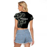 All Black Maori Tribal Tattoo Personalised Raglan Cropped T Shirt Moss Green Polynesian Style - Polynesian Pride