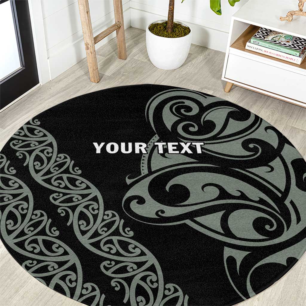 All Black Maori Tribal Tattoo Personalised Round Carpet Moss Green Polynesian Style - Polynesian Pride