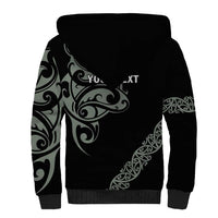 All Black Maori Tribal Tattoo Personalised Sherpa Hoodie Moss Green Polynesian Style - Polynesian Pride