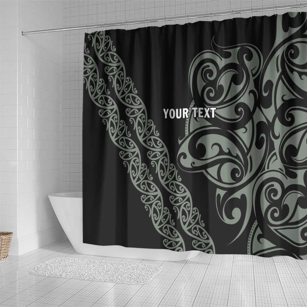 All Black Maori Tribal Tattoo Personalised Shower Curtain Moss Green Polynesian Style - Polynesian Pride