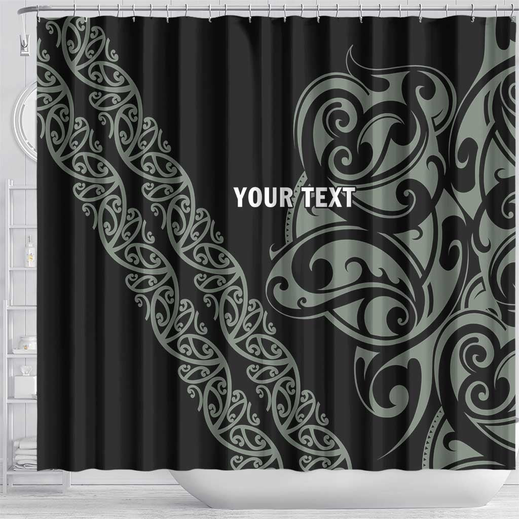 All Black Maori Tribal Tattoo Personalised Shower Curtain Moss Green Polynesian Style - Polynesian Pride