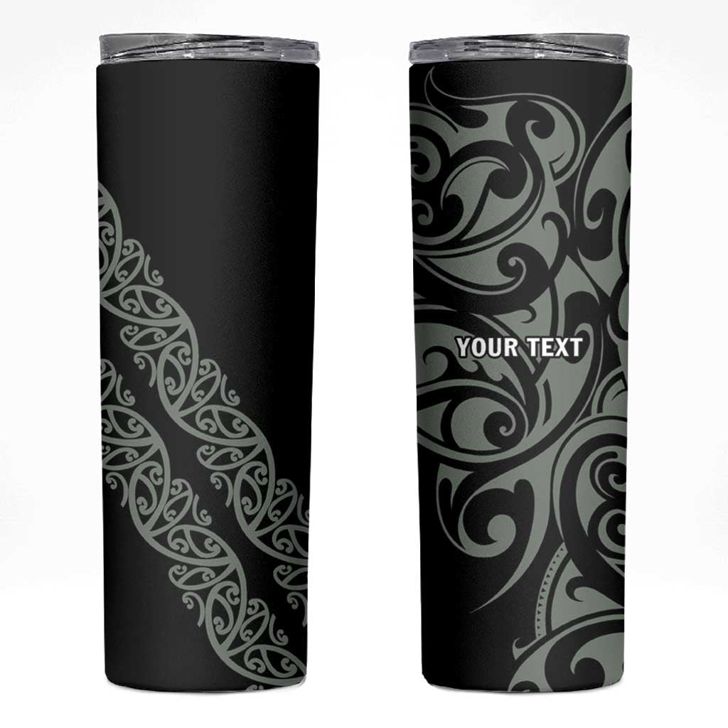 All Black Maori Tribal Tattoo Personalised Skinny Tumbler Moss Green Polynesian Style - Polynesian Pride