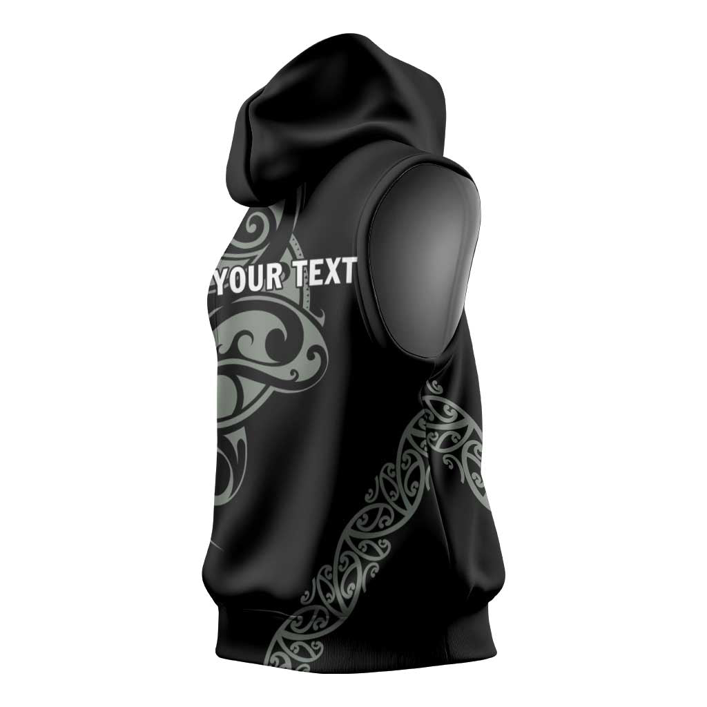 All Black Maori Tribal Tattoo Personalised Sleeveless Hoodie Moss Green Polynesian Style - Polynesian Pride
