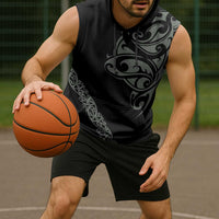 All Black Maori Tribal Tattoo Personalised Sleeveless Hoodie Moss Green Polynesian Style - Polynesian Pride