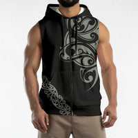 All Black Maori Tribal Tattoo Personalised Sleeveless Zip Hoodie Moss Green Polynesian Style LT9