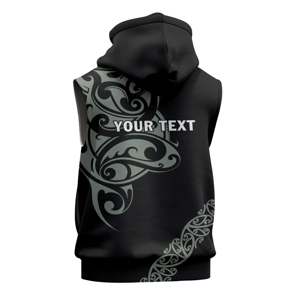 All Black Maori Tribal Tattoo Personalised Sleeveless Zip Hoodie Moss Green Polynesian Style - Polynesian Pride