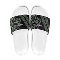 All Black Maori Tribal Tattoo Personalised Slide Sandals Moss Green Polynesian Style - Polynesian Pride
