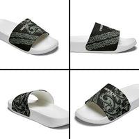 All Black Maori Tribal Tattoo Personalised Slide Sandals Moss Green Polynesian Style - Polynesian Pride