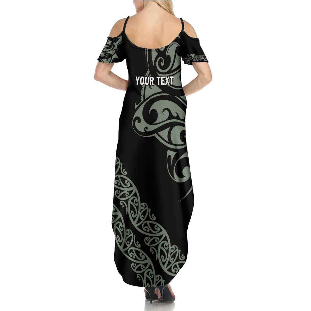 All Black Maori Tribal Tattoo Personalised Summer Maxi Dress Moss Green Polynesian Style - Polynesian Pride
