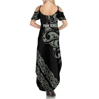 All Black Maori Tribal Tattoo Personalised Summer Maxi Dress Moss Green Polynesian Style - Polynesian Pride