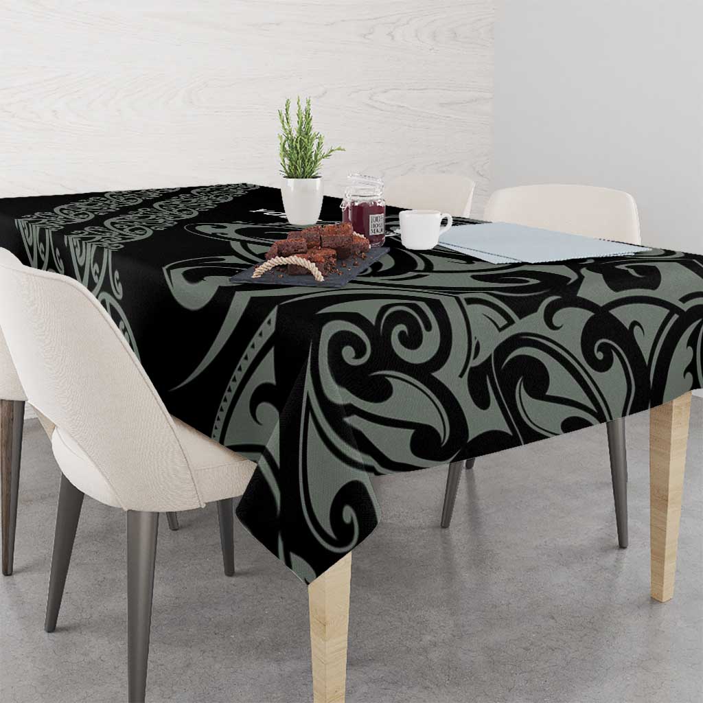 All Black Maori Tribal Tattoo Personalised Tablecloth Moss Green Polynesian Style - Polynesian Pride