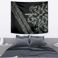 All Black Maori Tribal Tattoo Personalised Tapestry Moss Green Polynesian Style - Polynesian Pride