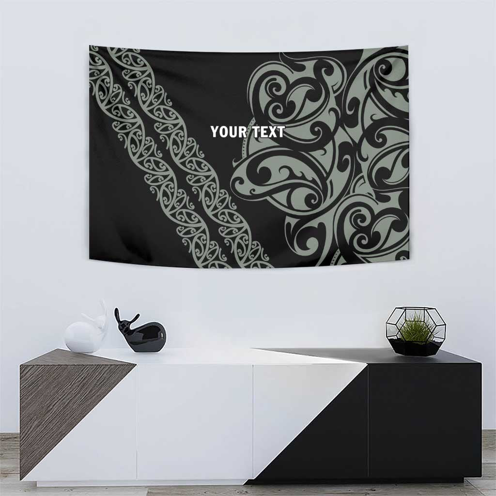 All Black Maori Tribal Tattoo Personalised Tapestry Moss Green Polynesian Style - Polynesian Pride