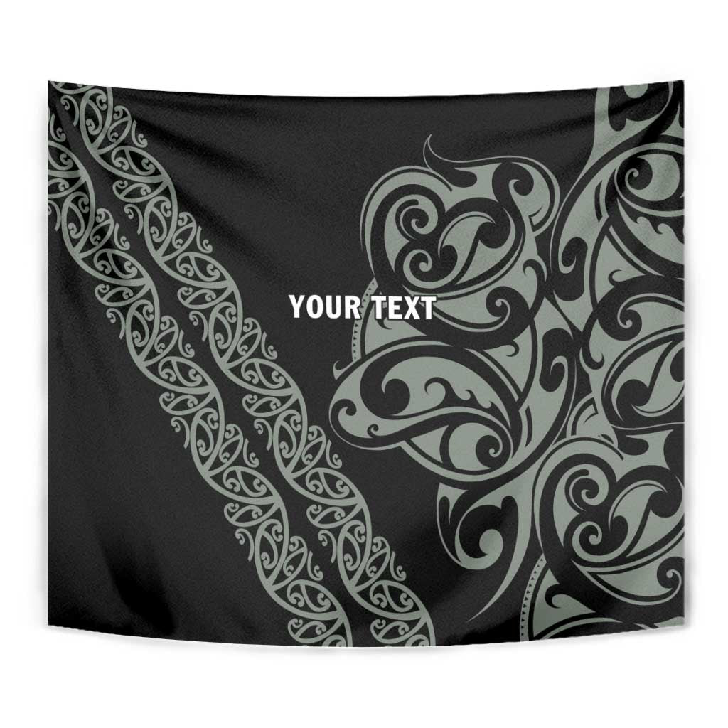 All Black Maori Tribal Tattoo Personalised Tapestry Moss Green Polynesian Style - Polynesian Pride