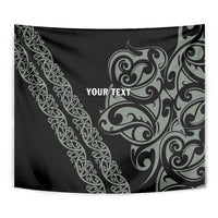 All Black Maori Tribal Tattoo Personalised Tapestry Moss Green Polynesian Style - Polynesian Pride