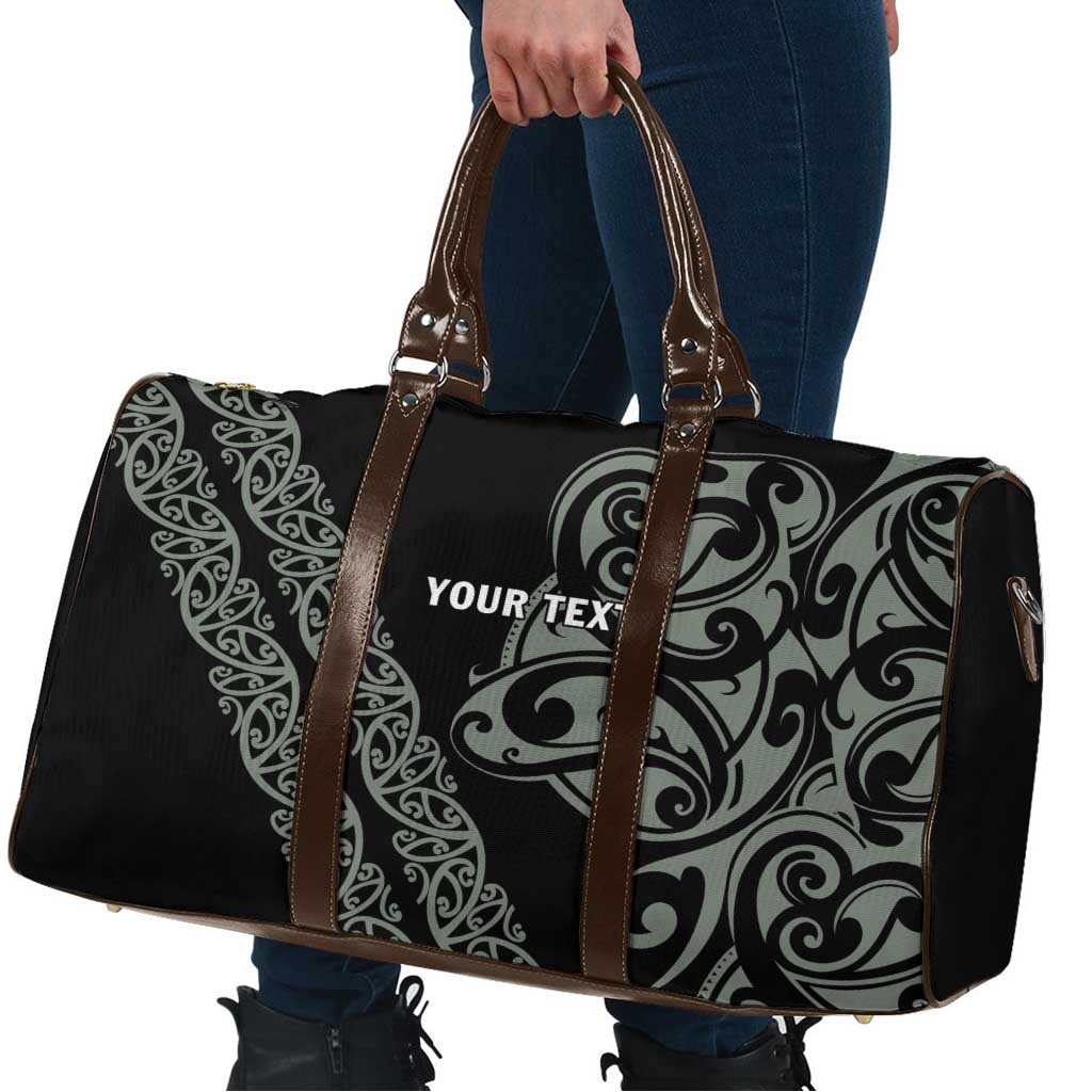 All Black Maori Tribal Tattoo Personalised Travel Bag Moss Green Polynesian Style - Polynesian Pride