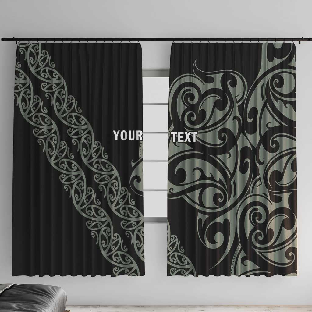All Black Maori Tribal Tattoo Personalised Window Curtain Moss Green Polynesian Style - Polynesian Pride