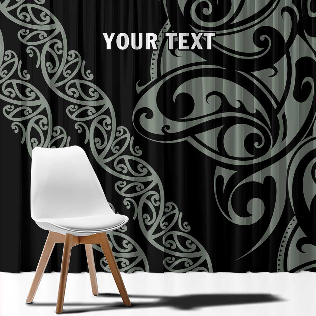 All Black Maori Tribal Tattoo Personalised Window Curtain Moss Green Polynesian Style - Polynesian Pride