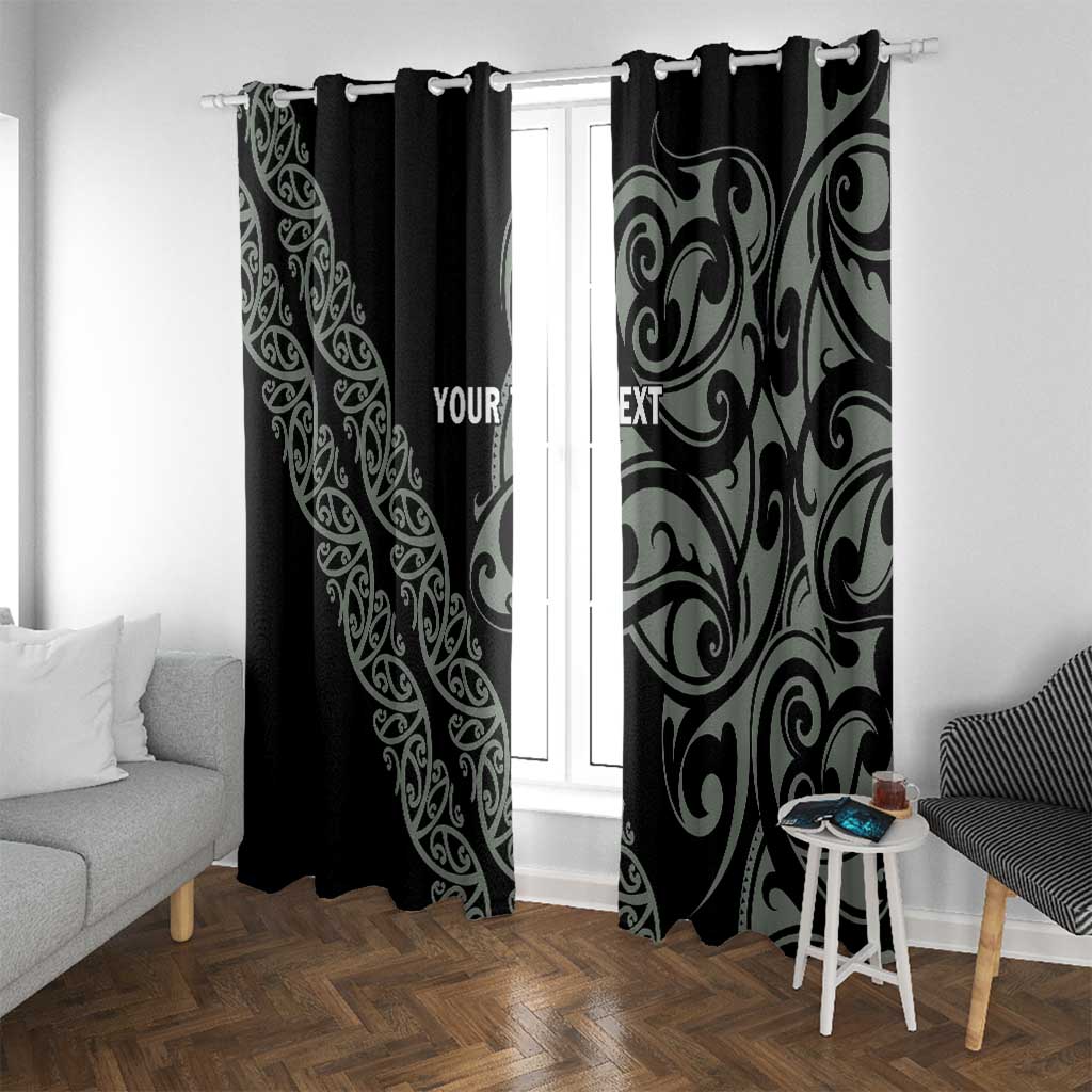 All Black Maori Tribal Tattoo Personalised Window Curtain Moss Green Polynesian Style - Polynesian Pride