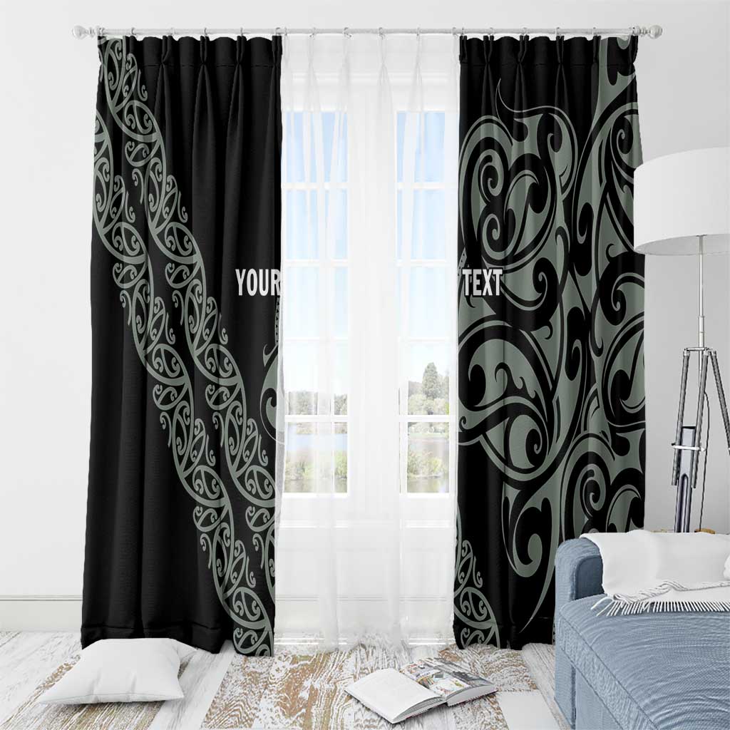 All Black Maori Tribal Tattoo Personalised Window Curtain Moss Green Polynesian Style - Polynesian Pride