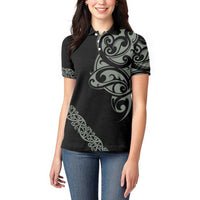 All Black Maori Tribal Tattoo Personalised Women Polo Shirt Moss Green Polynesian Style - Polynesian Pride