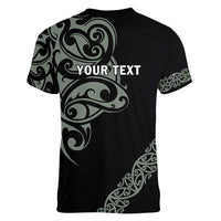All Black Maori Tribal Tattoo Personalised Women V-Neck T-Shirt Moss Green Polynesian Style - Polynesian Pride