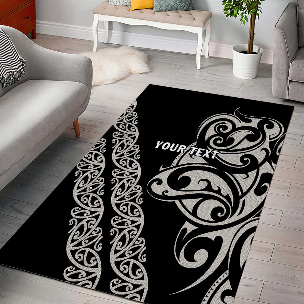 All Black Maori Tribal Tattoo Personalised Area Rug Stone Gray Polynesian Style - Polynesian Pride