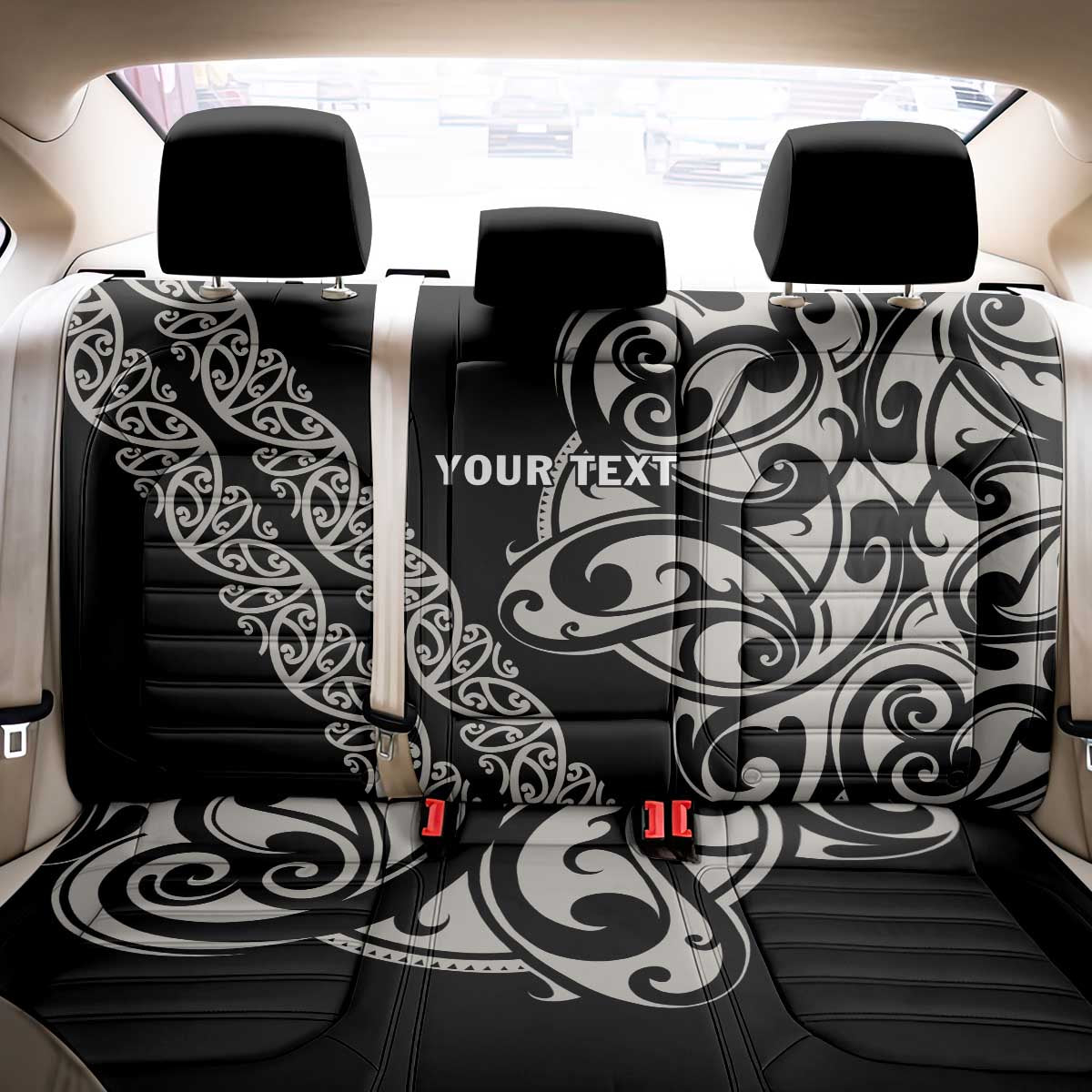 All Black Maori Tribal Tattoo Personalised Back Car Seat Cover Stone Gray Polynesian Style - Polynesian Pride