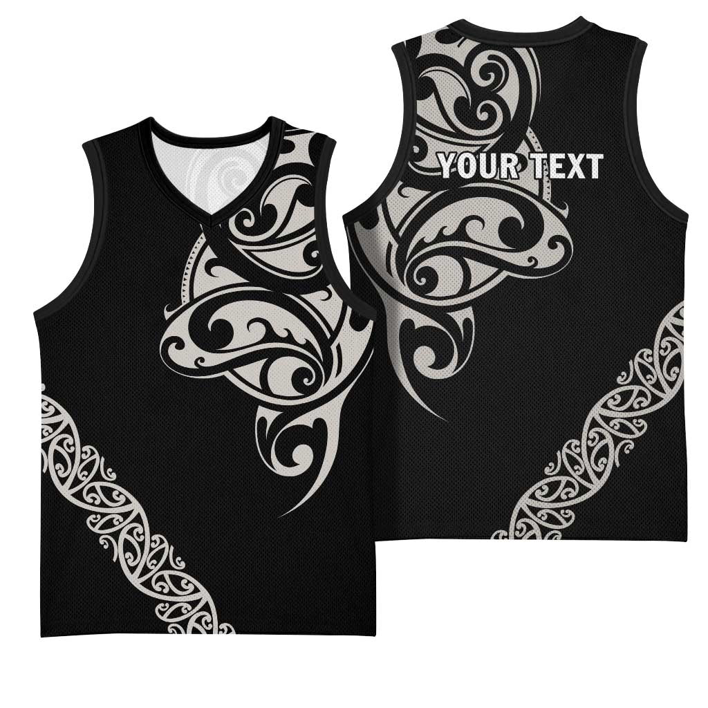 All Black Maori Tribal Tattoo Personalised Basketball Jersey Stone Gray Polynesian Style - Polynesian Pride