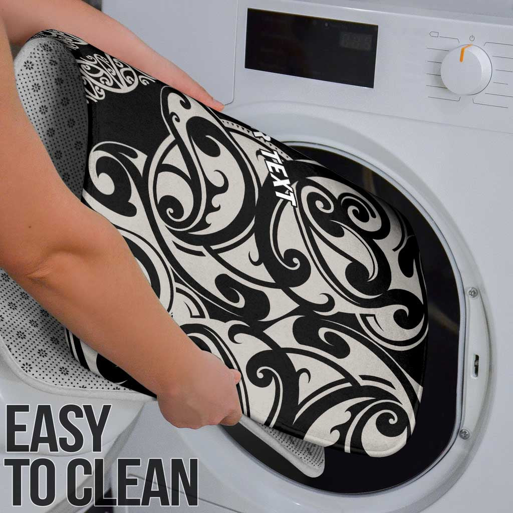 All Black Maori Tribal Tattoo Personalised Bathroom Set Stone Gray Polynesian Style - Polynesian Pride