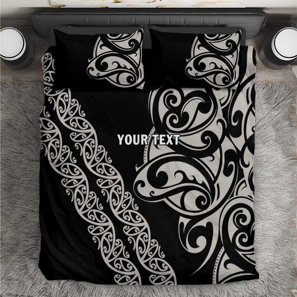 All Black Maori Tribal Tattoo Personalised Bedding Set Stone Gray Polynesian Style - Polynesian Pride