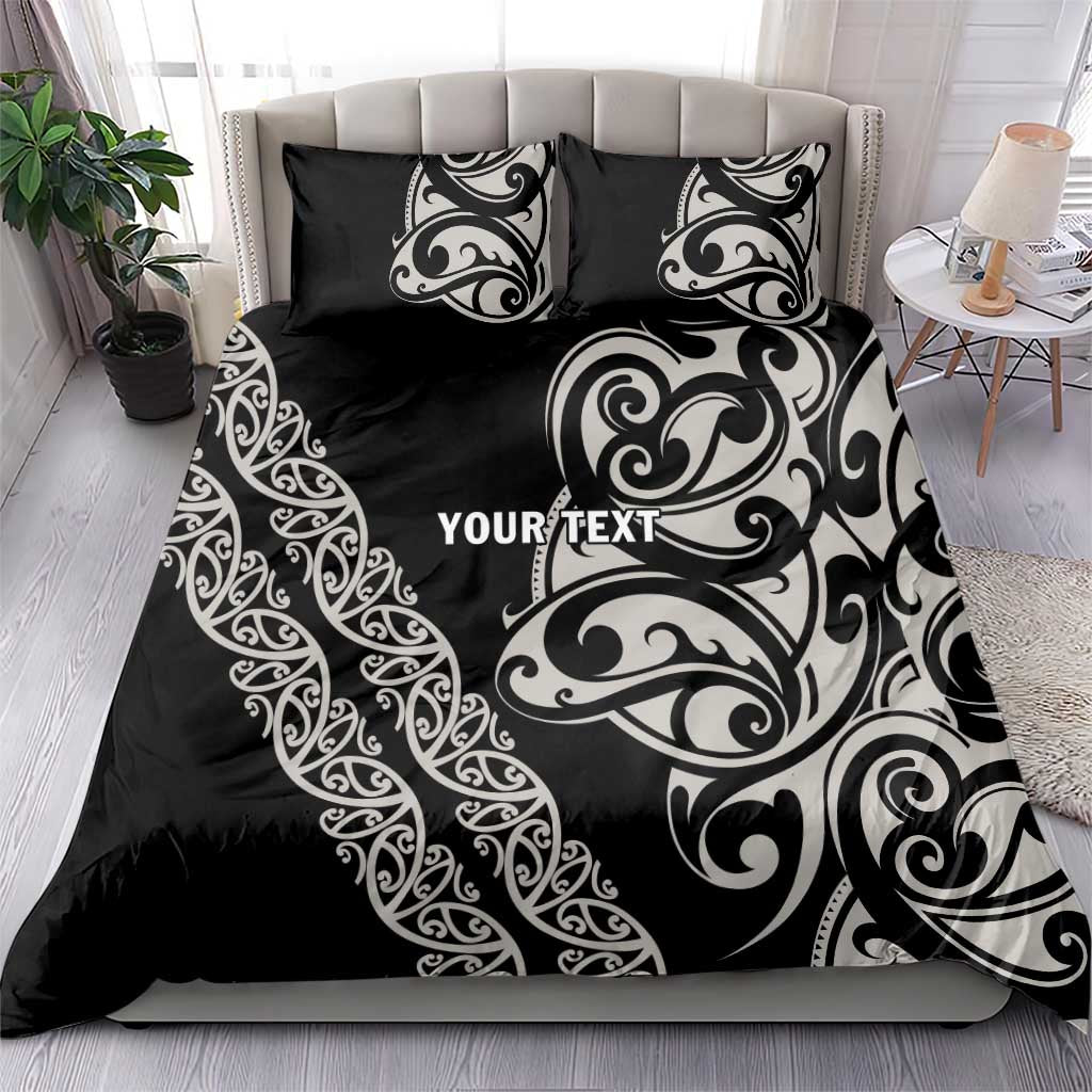 All Black Maori Tribal Tattoo Personalised Bedding Set Stone Gray Polynesian Style - Polynesian Pride