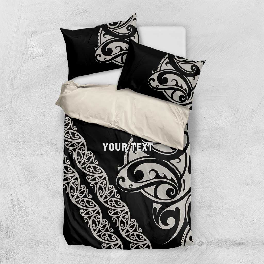 All Black Maori Tribal Tattoo Personalised Bedding Set Stone Gray Polynesian Style - Polynesian Pride