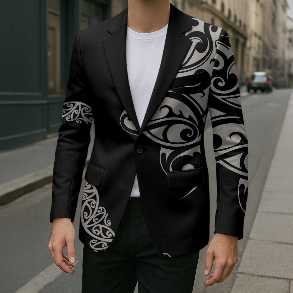 All Black Maori Tribal Tattoo Personalised Blazer Stone Gray Polynesian Style - Polynesian Pride