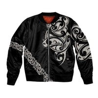 All Black Maori Tribal Tattoo Personalised Bomber Jacket Stone Gray Polynesian Style - Polynesian Pride